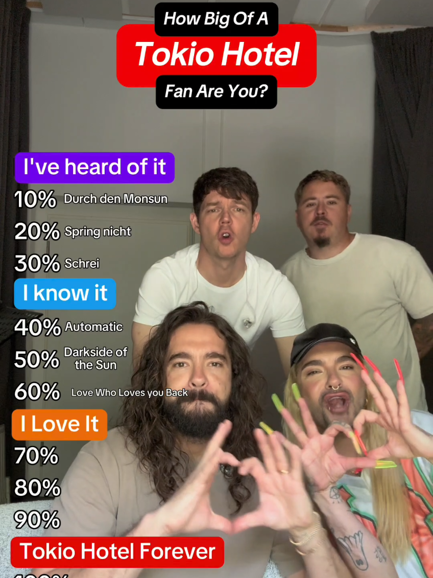 Seems like we scored only 90%... 🤣 How about you guys? 🤔 #TokioHotel #y2k #2000s #BillKaulitz #TomKaulitz #GeorgListing #GustavSchäfer 