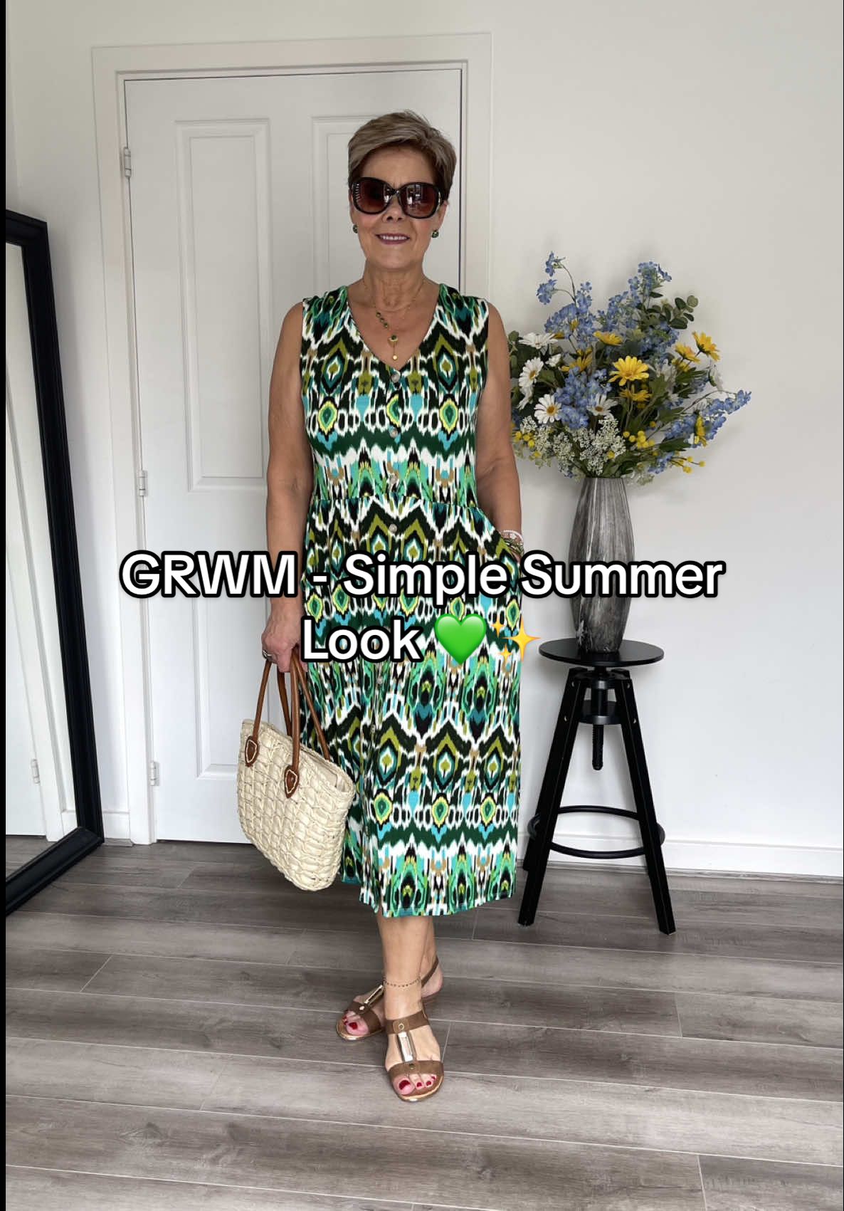 GRWM - Simple Summer Look 💚✨ Nothing beats just whacking on a lovely dress like this one on a lush hot summers day! Simple yet fabulous 🙌🏻 also lots of lovely pops of green within this look, very beautiful 🥰 🤍 Outfit Details: •Dress @ROMAN *kindly gifted •Sandals @Shoezone  •Bag @Temu  ❤️ I am Dalyte, 62, 5’5 & Size 12 in the UK 🇬🇧 👠 Follow along for classy, elegant outfit inspo! #Summer #summerdress #casualsummerlook  #modest #classyoutfit #stylingtips #fashion        