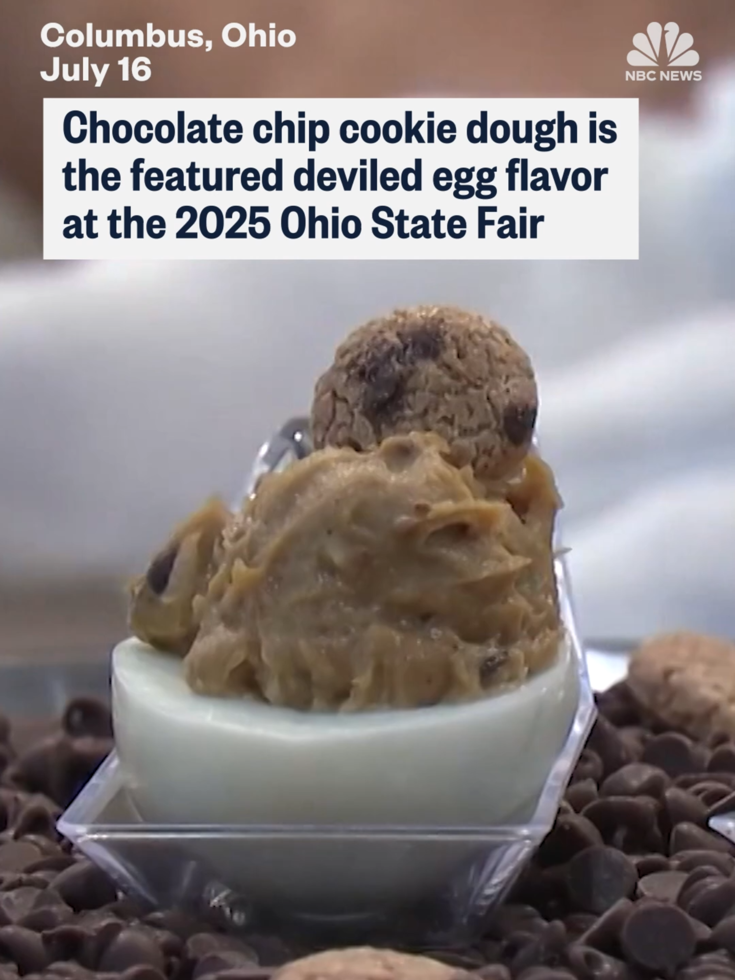 The Ohio State Fair revealed their 2025 deviled egg flavor of the year: chocolate chip cookie dough. The Ohio Poultry Association will offer the chocolate chip cookie dough deviled egg alongside other new flavors and describe the creation as 