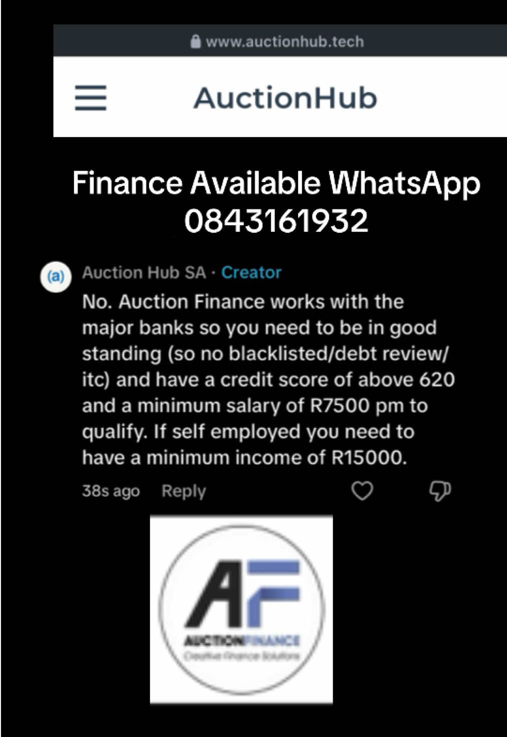 Getting Auction Finance for your auction asset with Auction Finance (Auth. FSP34936), an AuctionHub Partner.