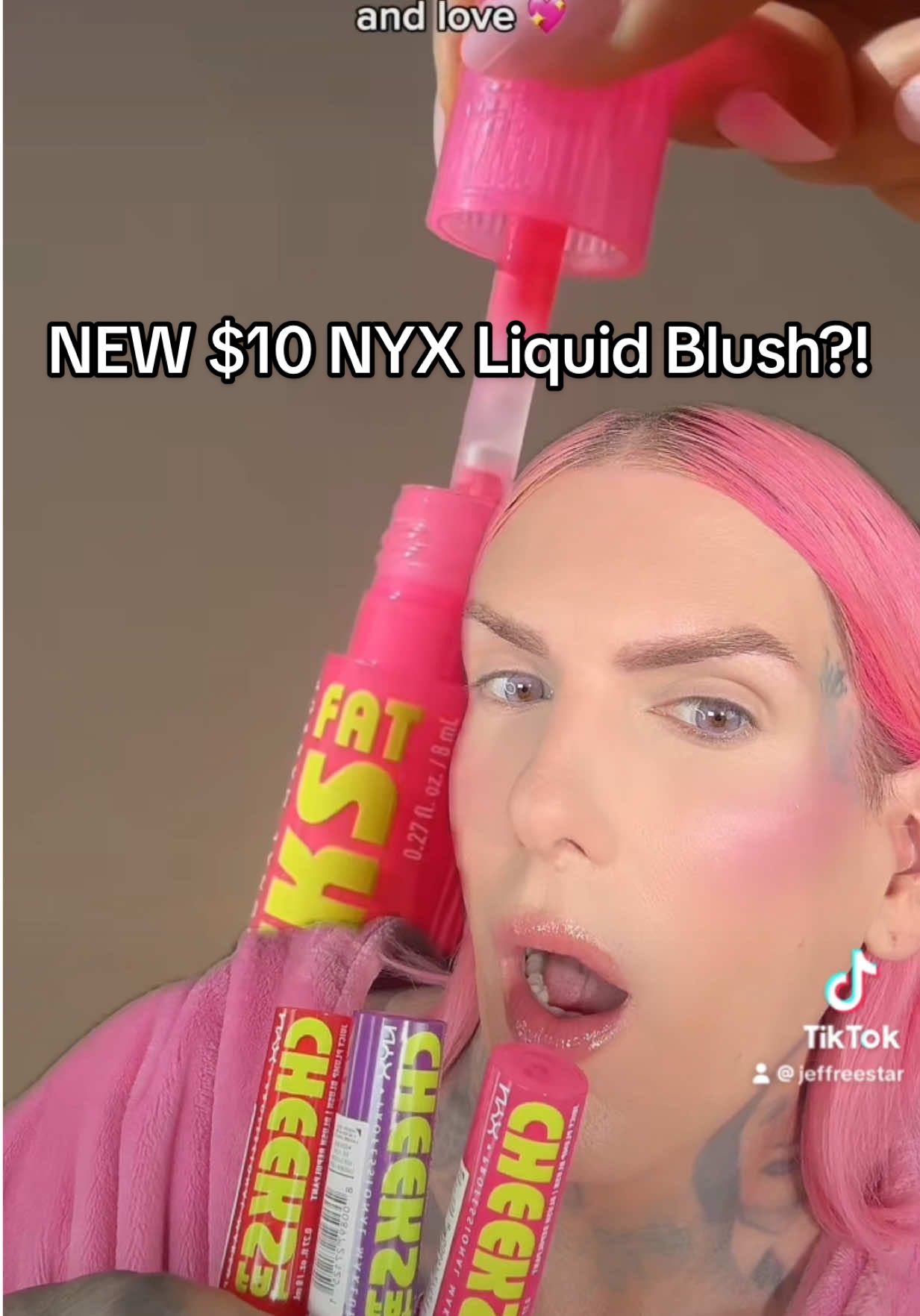 Are the new $10 @NYX Professional Makeup fat cheeks liquid blush Jeffree Star Approved?! #makeupreview #jeffreestar #affordablemakeup #liquidblush #blush 