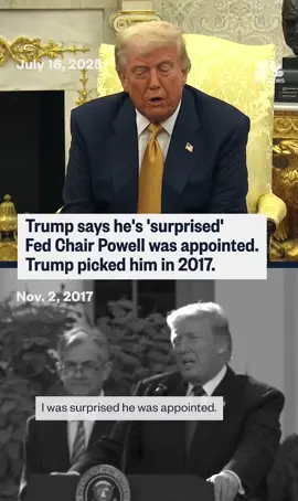 🤨Cognitive decline #Trump says he was “surprised” that #President #JoeBiden appointed Jerome Powell to lead the Federal Reserve — but it was actually Trump who initially appointed Powell as Fed chair during Trump’s first term.