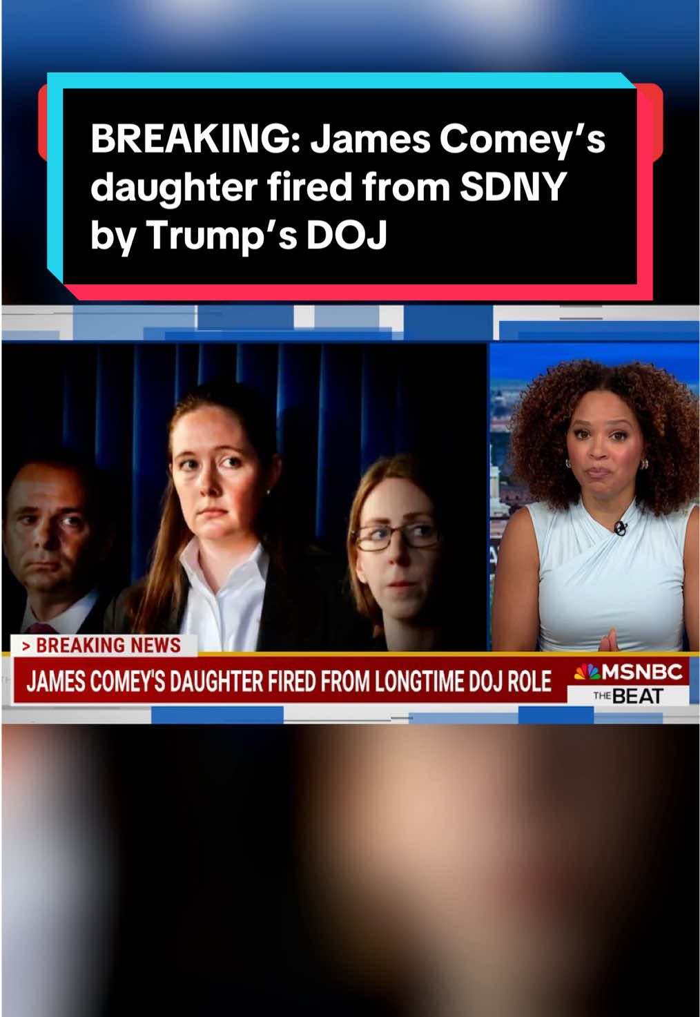 Three sources have confirmed that longtime DOJ lawyer Maurene Comey, the daughter of former FBI director James Comey, was terminated from the SDNY. All three sources are former SDNY prosecutors and spoke to MSNBC on the condition of anonymity for fear of retribution against themselves and their clients. One of the sources, who has firsthand knowledge of the letter Ms. Comey received, said she was terminated “pursuant to Article II of the Constitution.” Comey led the team that prosecuted Sean “Diddy” Combs earlier this year; before that, she was perhaps best known for her involvement in the investigation and prosecutions of Jeffrey Epstein and his co-conspirator Ghislaine Maxwell. #news #politics #breakingnews