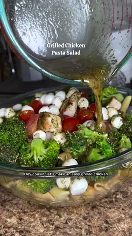 This pasta salad understands the assignment; cold, hot, or room temp, it’s GOODT every way! Don’t forget the mozzarella pearls! 1 box of pasta 1 tbsp salt 2 cups fresh broccoli 1 lb chicken tenderloins/chicken breast 1 tsp garlic powder 1 tsp onion powder 1 tsp black pepper 1 tbsp Italian seasoning 1 tbsp avocado oil 1 cup grape tomatoes 1 cup mozzarella pearls 1/2 cup extra virgin olive oil 1/2 cup red wine vinegar 1 tbsp Italian seasoning 1/2 tbsp salt Dash of black pepper 1 tbsp mustard 1 tbsp honey #atasteofmichelle #bigmamacooks #pastasalad #summersalad #beachsalad