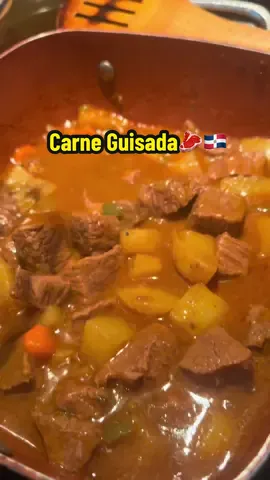 Carne Guisada Dominicanooo🇩🇴🥩 Ingredients: 	•	1½–2 lbs beef stew meat (chuck or round, cubed) 	•	2 tbsp oil (vegetable or olive oil) 	•	2–3 cloves garlic, minced 	•	1 tbsp Dominican oregano (or regular oregano) 	•	1 tsp black pepper 	•	1½ tsp salt (adjust to taste) 	•	1 tbsp soy sauce or Worcestershire sauce 	•	Juice of 1 lime or 2 tsp white vinegar 	•	½ red onion, sliced 	•	½ bell pepper, sliced (optional) 	•	2 sprigs cilantro (chopped) 	•	2 tbsp tomato paste (or ½ cup tomato sauce) 	•	1½ cups water or beef broth 	•	1 small potato, peeled and diced (optional) 	•	1 small carrot, sliced (optional) 	•	1 bouillon cube (optional, for extra flavor) •	1–2 tablespoons tomato paste (or ½ cup tomato sauce) 	•	1½ cups water or beef broth (adjust as needed) 	•	1 small bouillon cube (optional, for extra flavor) 	•	1 small potato (peeled and cubed — optional, but common) 	•	1 small carrot (peeled and sliced — optional) #dominican #carneguisada #comida #carribeantiktok #latinfood #dominicana #dominicano 