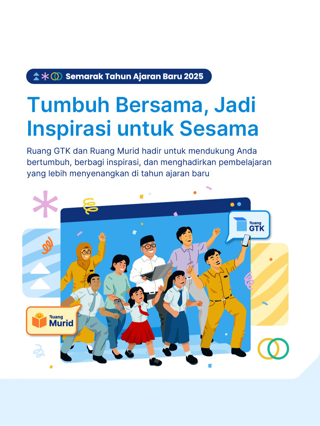 Tahun ajaran baru tinggal menghitung hari, Bapak/Ibu guru apakah sudah ready? Yuk mulai siapkan diri Anda untuk menyambut tahun ajaran baru dengan penuh inspirasi!  Ruang GTK dan Ruang Murid berkolaborasi dengan mitra pilihan seperti Canva, Refo, dan Guru Binar hadir dengan program Semarak Tahun Ajaran Baru bertajuk “Tumbuh Bersama, Jadi Inspirasi untuk Sesama”.  Akan ada berbagai aktivitas yang dapat Anda ikuti seperti: •⁠ ⁠Webinar interaktif •⁠ ⁠⁠Hadiah menarik dari mitra untuk Bukti Karya terpilih •⁠ Sertifikat Catat tanggalnya! Mulai dari 15 - 18 Juli di aplikasi Ruang GTK. Cari tahu info lebih lengkap melalui tautan http://s.id/SemarakTABaru2025 #BuktiKarya  #RuangGTK  #GuruBerbagi  #InspirasiMengajar  #GuruIndonesiaHebat  #SemarakTABaru2025