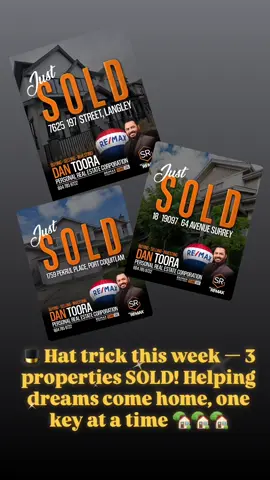 Hat trick this week - 3 properties SOLD! Helping dreams come home, one key at a time. #RealEstateSuccess  #SOLDbySRG #REMAXResults #MarketExperts #HomeSold #RealtorDanToora 
