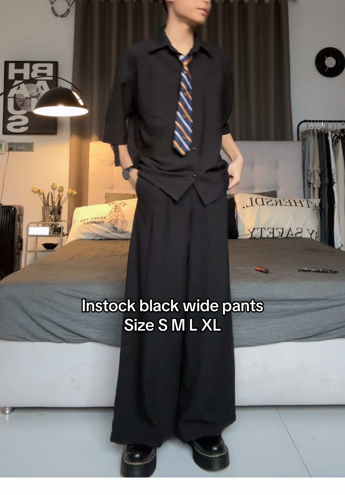 Black wide pants/ style pants price - 3️⃣9️⃣5️⃣0️⃣0️⃣ Size S M L XL  Black style pants size chart  S waist 25-26” hips 34-35” length 39” M waist 27-28” hips 37-39” length 40”  L waist 29-30” hips 40-42” length 41”  XL waist 31-32” hips 43-45” length 42” Black shirt (without necktie) - price 2️⃣9️⃣5️⃣0️⃣0️⃣ #lunaslolli #lunalolli #menoutfit #menfashion #menclothing #menstyle #outfit #set #outfitset #instockstylepants #widelegpants #blackstylepants #widepants #blackwidelegpants #pants #baggypants #instockpants 
