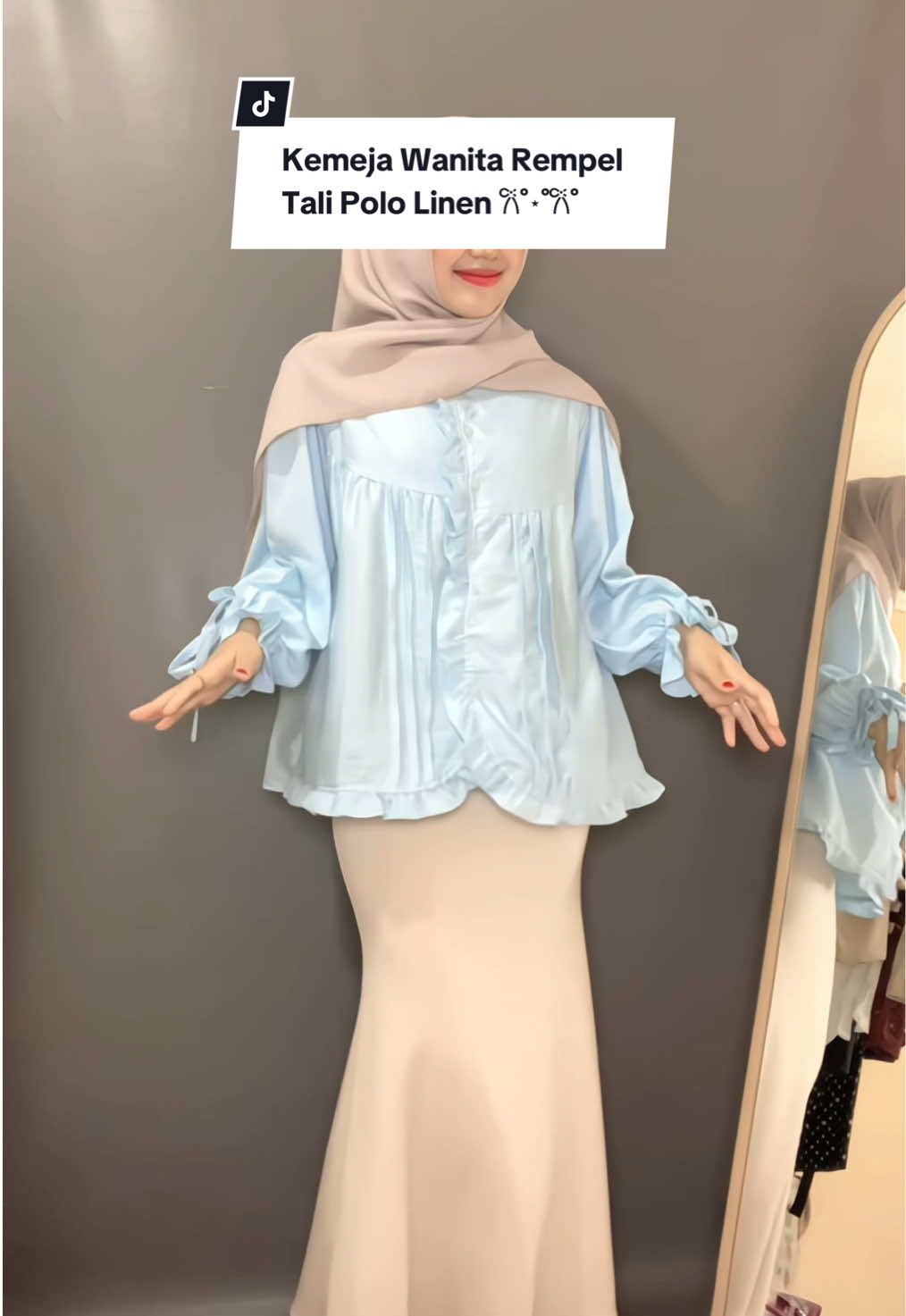 Rekomendasi Kemeja Wanita Rempel Tali Polo Linen🩵🤏 #affiliatemarketing #rekomendasikemeja #kemejawanita #xbcyza #foryoupage #fyp 