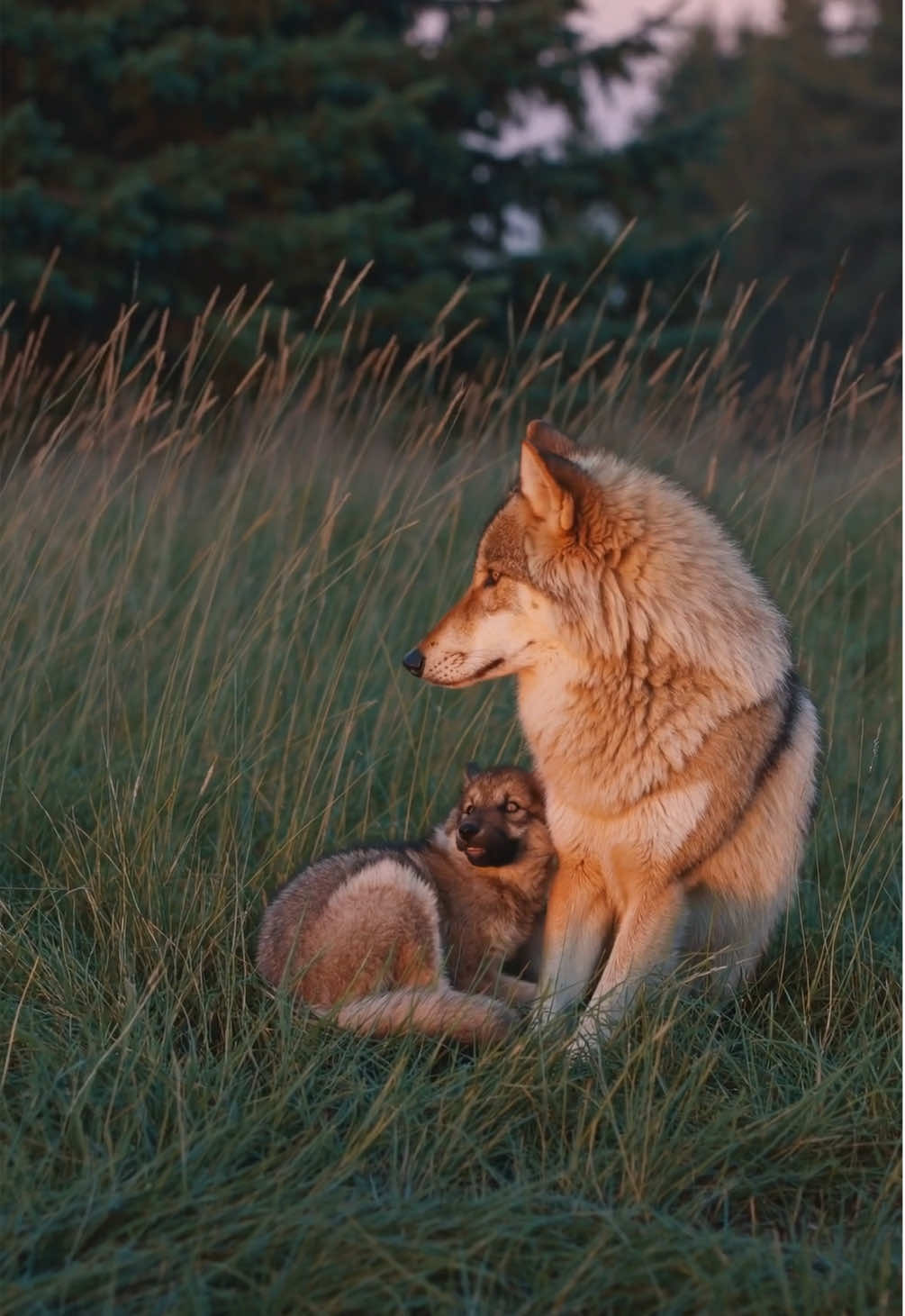 Bathed in golden light 🌅🐺 — a wolf and its pups resting in the grass, wrapped in warmth, wildness, and family love 🧡🌾 A peaceful sunset in the heart of the wild ✨🌞 #WolfAndPups #GoldenWild #SunsetInTheWild #WolfFamily #NatureTenderness #WildLove #WildernessHeart #WolfMagic #CubsInTheGrass #WildBond #SunsetVibes #ReelNature #FurryFamily #PackLove #NatureGlow #WolfCuddle #WildMoments #EveningInNature #LoyalPack #ForestWolves #PeacefulWild #WildAffection #NatureLovers #SunsetPack #GentleWolves #WildernessMagic #WolfAtDusk #GoldenHourWild #WildParenting #NaturalConnection