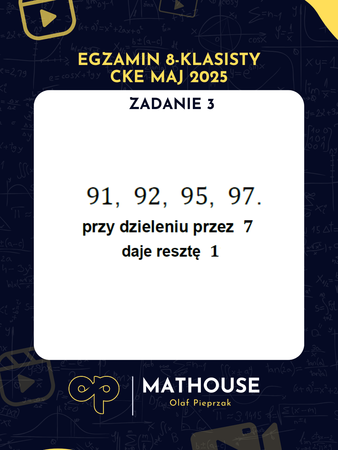 Zadanie 3 – Egzamin 8-Klasisty Maj 2025 Rozwiązanie krok po kroku 📘 Masz własne zadanie? Napisz w komentarzu, a je rozwiążę! #egzaminy8klasisty #matematyka #edukacja #mathouse #podstawówka #E8