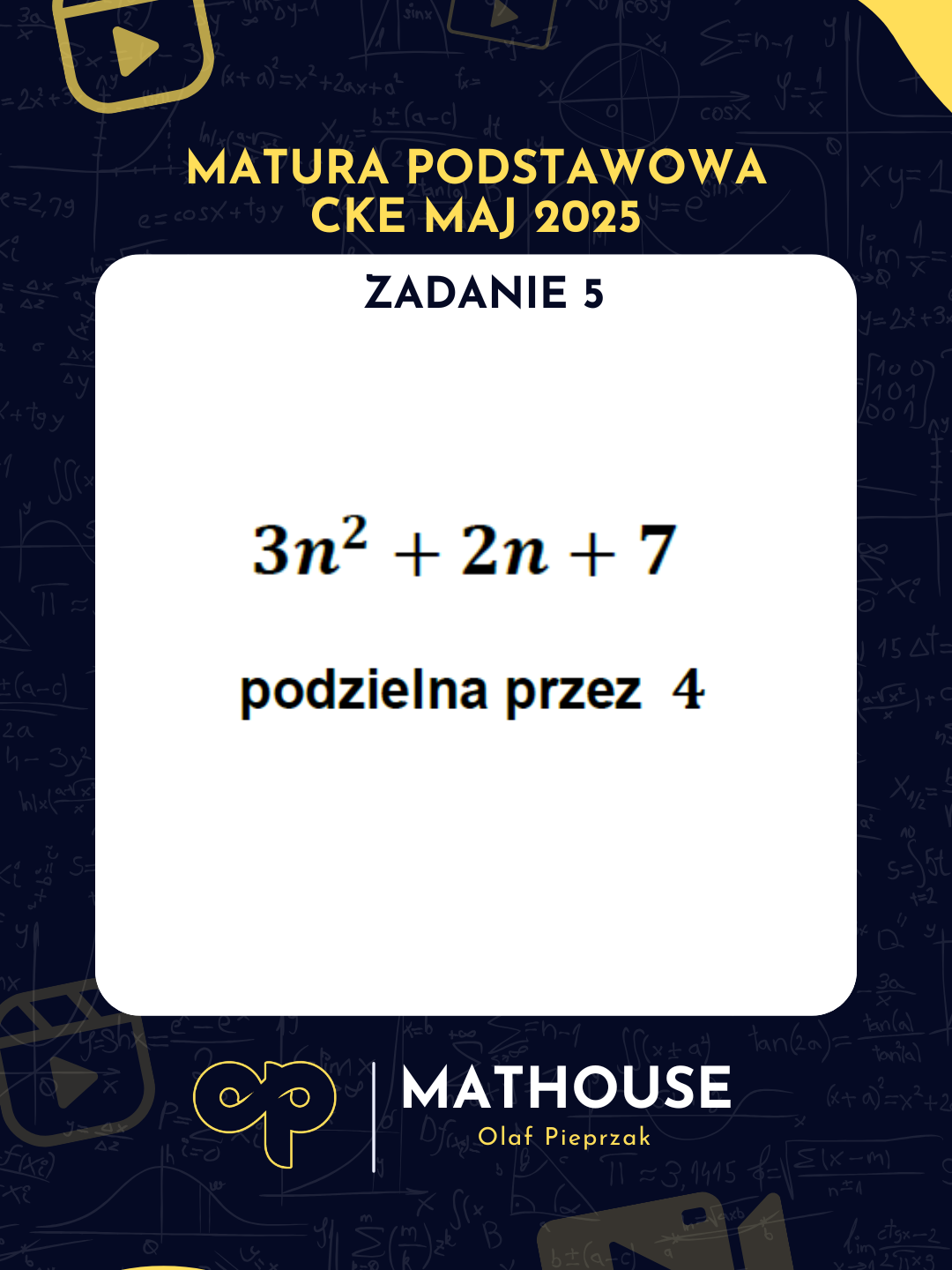 Zadanie 5 – Matura podstawowa Maj 2025 Rozwiązanie krok po kroku 📘 Masz własne zadanie? Napisz w komentarzu, a je rozwiążę! #matura2025 #matematyka #edukacja #mathouse #liceum #technikum