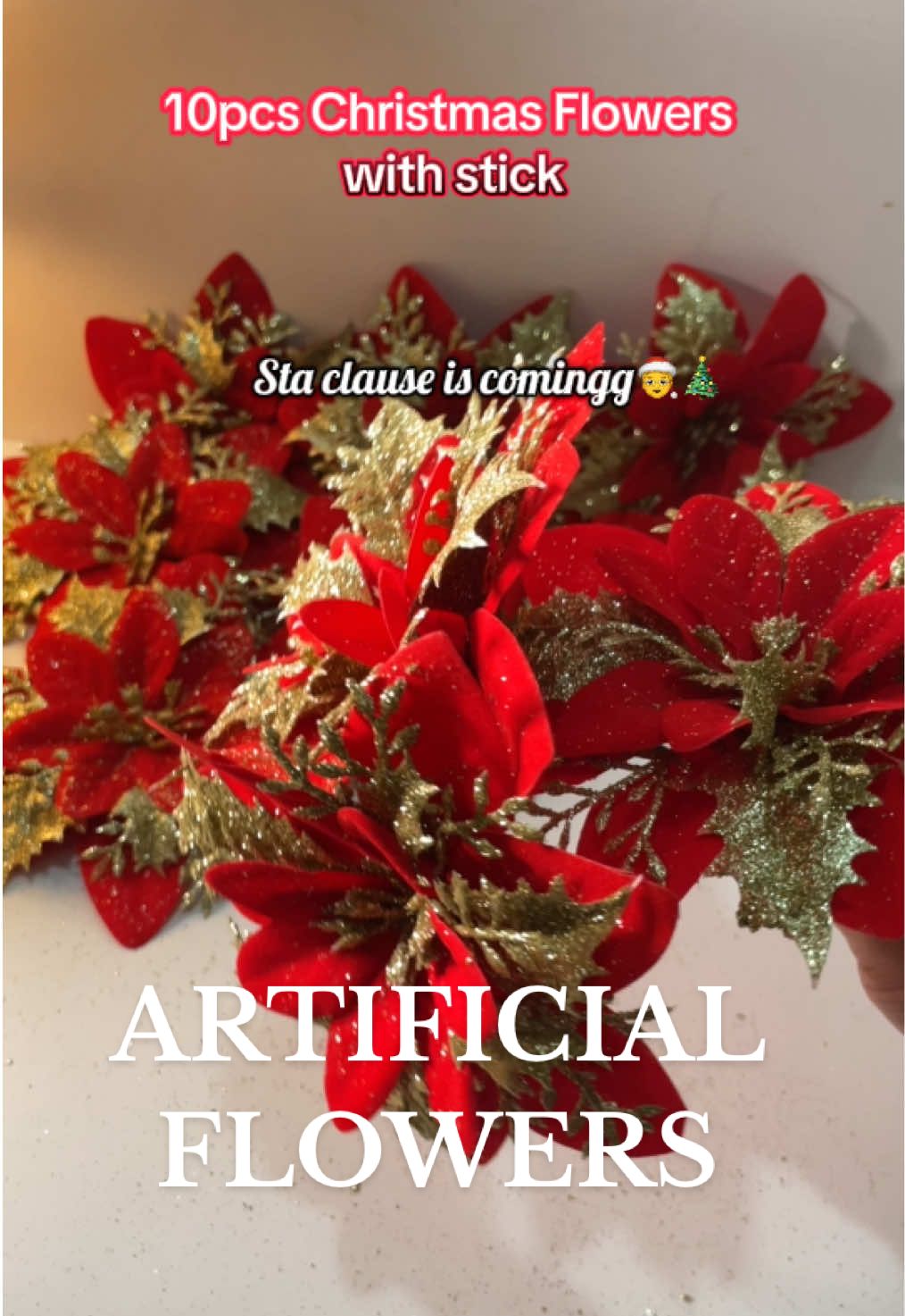 10pcs artificial flowers for xmass tree. #christmasdecor #christmasflowerdecor #christmasdecorations #LaPuraCrema #fyp #viral 