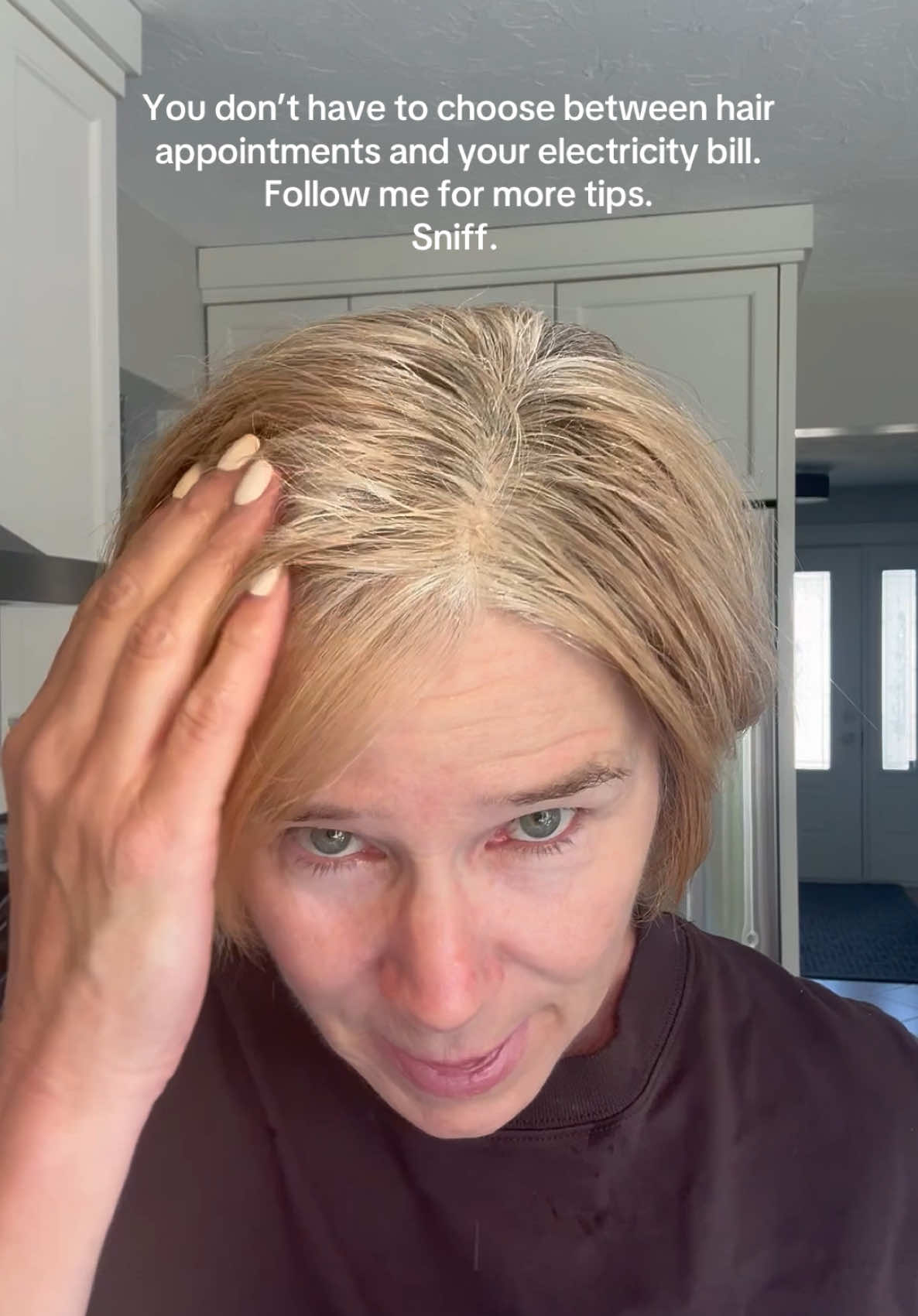 If your grey roots grow in before you get home from your hair colour appointment, I can help. Follow me for more beauty tips. Sniff.#grayhair #beautyhacks #funnyvids #comedyreels #comediansoftiktok #relatablecomedy #expensive #aginggracefully 