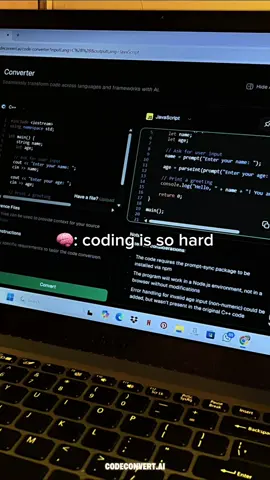 Stuck on a coding problem? 😤 We've all been there! Don't throw in the towel just yet. CodeConvert.ai is here to help you debug, optimize, and finally get that code working. Keep pushing – you got this! #CodeConvertAI #CodingStruggles #NeverGiveUp #DeveloperLife #CodeConvertAI #CodeConverter #AIforDevelopers #CodeGeneration #CodeExplainer #DevTools #ProgrammingHelp #LearnToCode #SoftwareDevelopment #Python #LearnPython #PythonCode #code #coding #codinglife #codingtiktok #codetok #webdeveloper #webdevelopment #webprogramming #programming #programmer #computerscience #compsci #IT #informationtechnology #aiforcoding #aitools #fyp #fypシ゚viral #viral