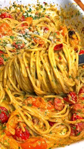 Pesto Pasta With Roasted Tomatoes 𝐅𝐔𝐋𝐋 𝐑𝐄𝐂𝐈𝐏𝐄 𝐎𝐍 𝐌𝐘 𝐁𝐋𝐎𝐆 𝐃𝐫𝐯𝐞𝐠𝐚𝐧𝐛𝐥𝐨𝐠 𝐝𝐨𝐭 𝐜𝐨𝐦 (𝐋𝐈𝐍𝐊 𝐈𝐍 𝐌𝐘 𝐁𝐈𝐎) #EasyRecipe #pasta #vegan #pesto #onepot 