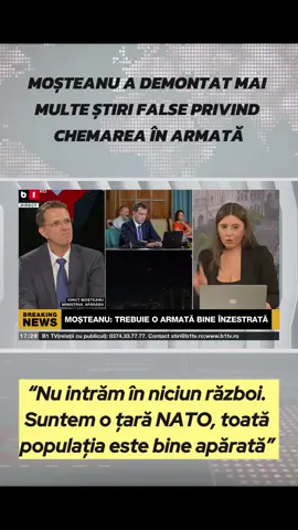 Ministrul Apărării a demontat mai multe știri false privind chemarea în armată: “Nu intrăm în niciun război. Suntem o țară NATO, toată populația este bine apărată” #b1tvchannel #fyp #foryoupage #politicazilei