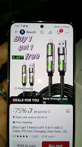 Novatek Buy 1 get 1 Free 6.6 ft 4in 1 USB-C Cable, PD Fast Charging, Data Sync, USB-A, Type-C, Lightning, Aluminum Compatible  #USBC  #LIGHTNINGCHARGE  #lightningcharger  #4in1charger  #Buy1Get1Free 