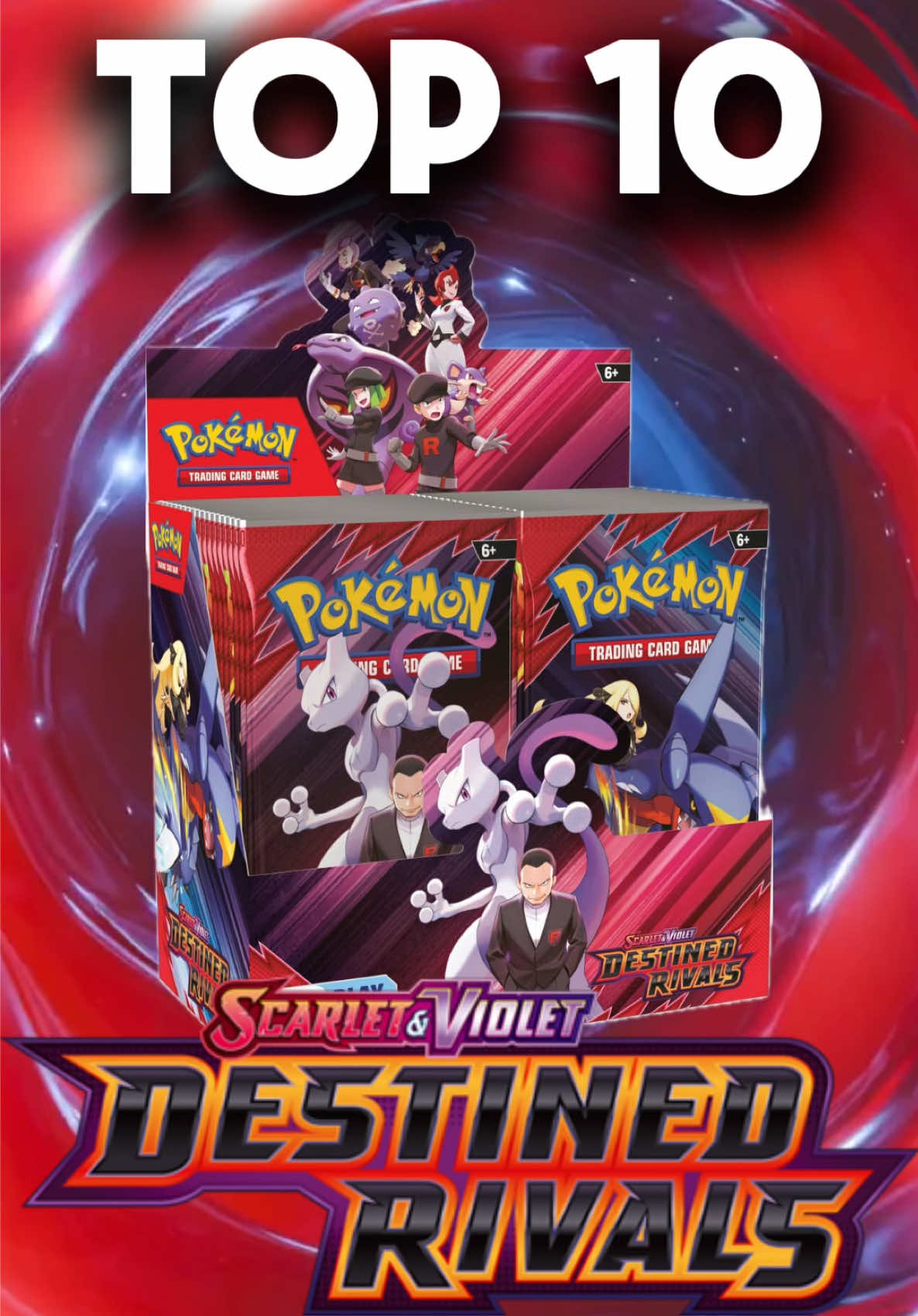 Top 10 Most Wanted ‘Destined Rivals’ Pokémon Cards 🚀🔥 #3 Is INSANE! What’s Next? Rockets return and the heat is real! 🔥 We’re counting down the Top 10 most wanted cards from the brand-new Scarlet & Violet – Destined Rivals Pokémon TCG set — and trust me, you won’t believe what’s in the top 3! 👀 The full Destined Rivals set includes 182 cards in its base set, plus 62 secret rares across Illustration Rares (22), Super Rares (23), Special Illustration Rares (11), and Hyper Rares (6) — making it one of the most chase-heavy sets yet   . Destined Rivals is all about epic, iconic matchups — Trainer’s Pokémon like Cynthia’s Garchomp ex, Ethan’s Ho‑Oh ex, Marnie’s Morpeko, and the legendary Team Rocket’s Mewtwo ex (the priciest pull!) duking it out alongside classic foes like Charizard vs. Blastoise and Garchomp vs. Lucario. From stunning alt‑arts to powerful EX cards, this set’s packed with treasures for both collectors and battlers alike. 📦 Which secret rare are you hoping to land? 🏷️ Hashtags: #P#PokemonTCGD#DestinedRivalsT#Top10CardsS#SecretRares    ⸻