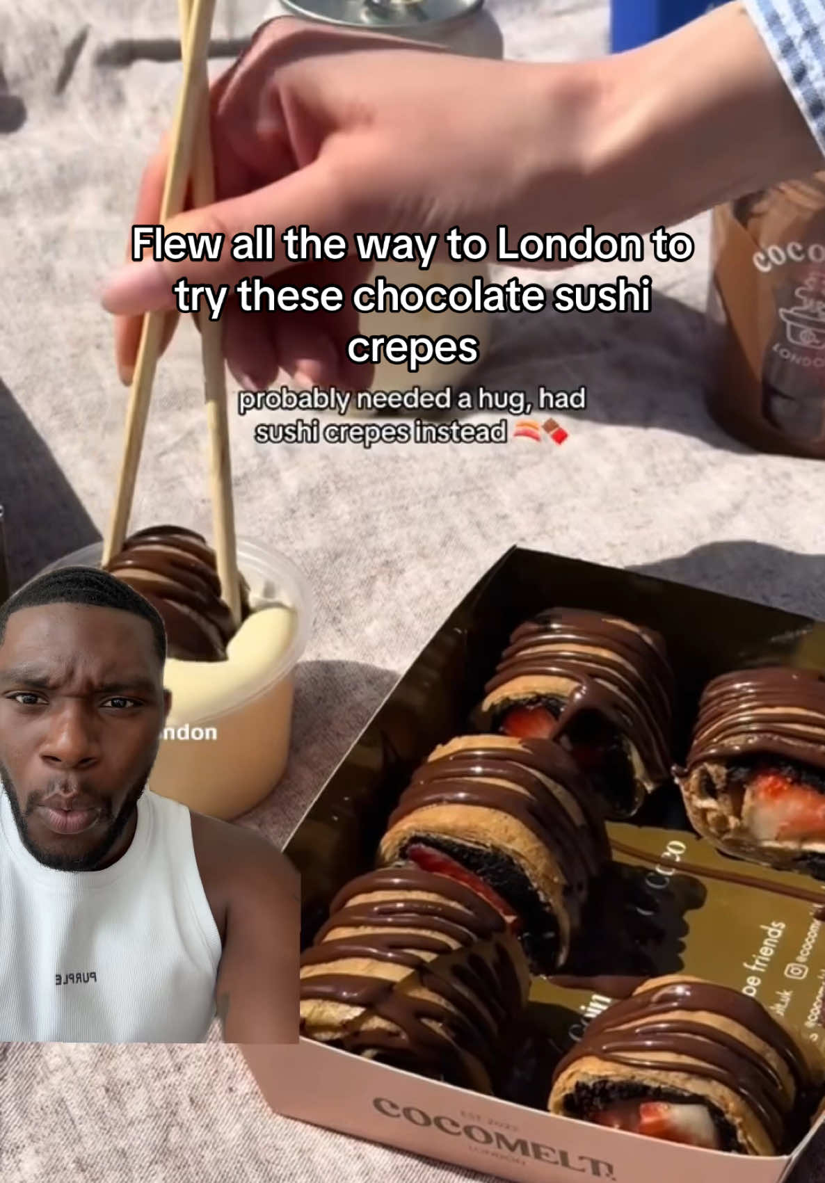 Flew all the way to London to try these chocolate sushi crepes at this place called cocomelt and y’all…