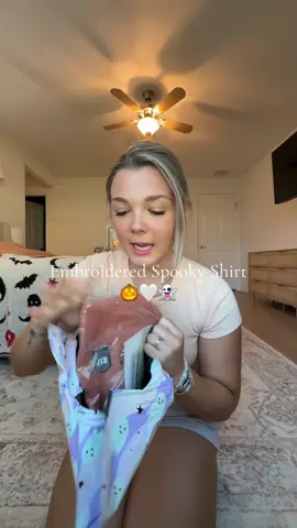 Embroidered spooky tshirt for Halloween! 🎃 👻 #embroideredshirt #halloweentshirts #halloweenshirt #spookyseason #comfortcolors #summerween #tiktokshopholidayhaul 