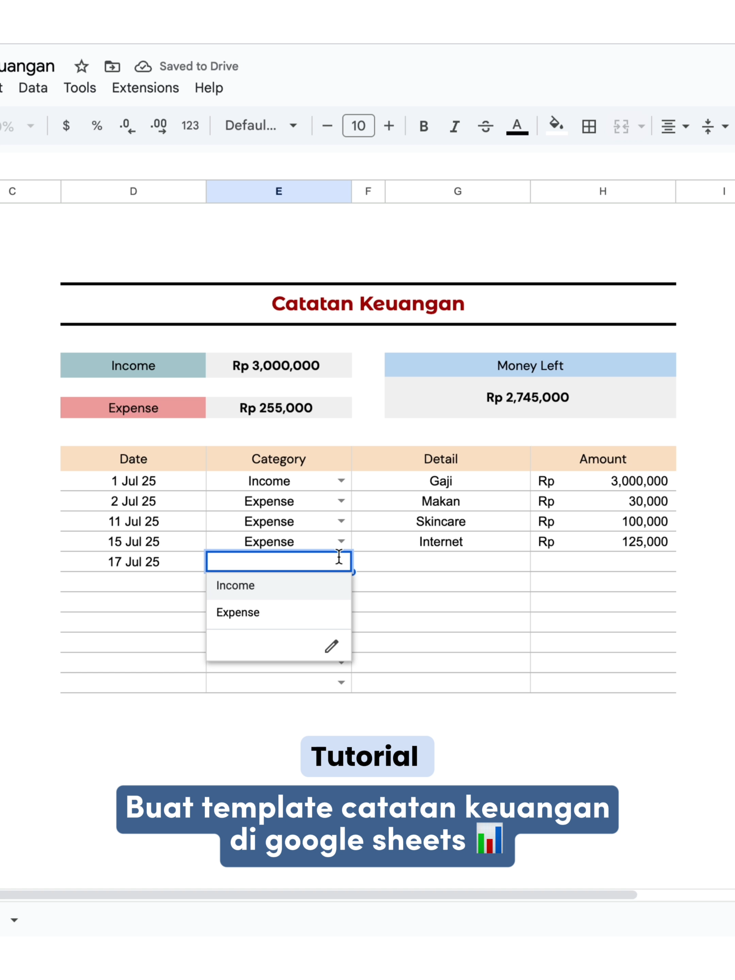 Cara buat template catatan keuangan bulanan di #googlesheets #tutorial #fyp