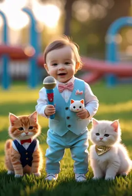 When the baby boy forms the cutest band ever 🎤🐾🎶 Who’s ready for their first album? 😍 #cutebabyboy #singingbaby#babyandkittens #cutepets#viralbabyvideo #babylipsync 