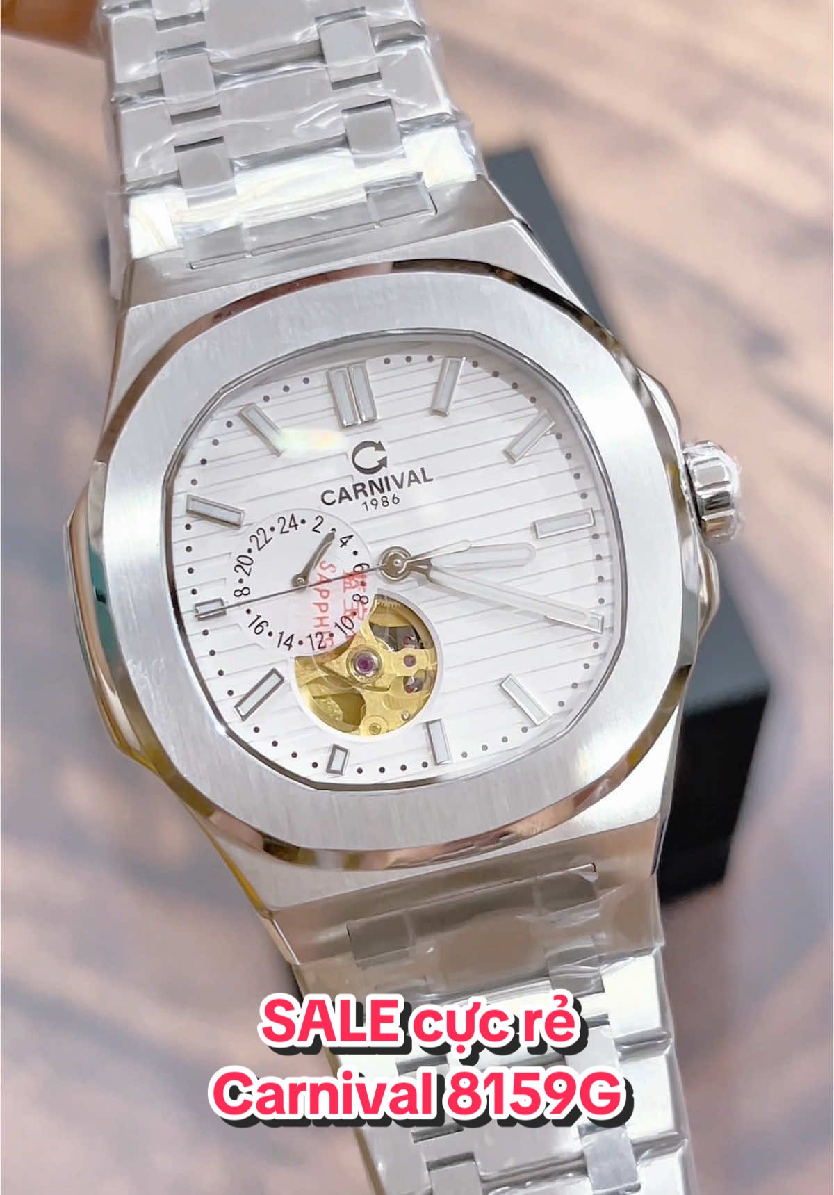 Carnival 8159G full trắng - máy cơ nhật - kính sapphire - full box new #phuongwatchcarnival #phuongwatch #carnival #donghocarnival #donghonam #donghochinhhang #donghoco #carnival8159g