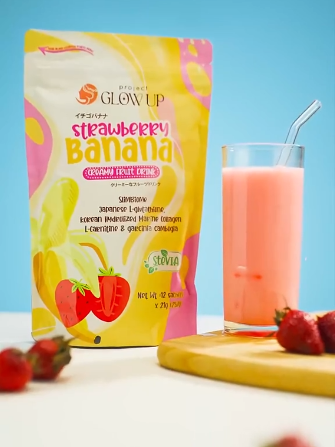 MUST-TRY Project Glow Up 🍓🍌😍Strawberry Banana Creamy Collagen Fruit Drink #ProjectGlowUp 