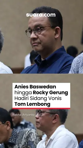 Mantan Gubernur Jakarta, Anies Baswedan hingga akademisi Rocky Gerung menghadiri sidang pembacaan putusan perkara dugaan korupsi impor gula Eks Mendag, Thomas Trikasih Lembong alias Tom Lembong di Pengadilan Tipikor Jakarta, Jumat (18/7/2025). Terlihat Anies hadir dengan menggunakan kemeja biru dongker. Sedangkan Rocky Gerung memakai baju polo berwarna putih. Saat ditanya mengenai harapan putusan sidang Tom Lembong, Anies berharap agar hakim bisa membuat keputusan secara adil dan objektif. “Harapan kita hakim memutuskan adil, objektif dan menimbang semua fakta dalam persidangan,