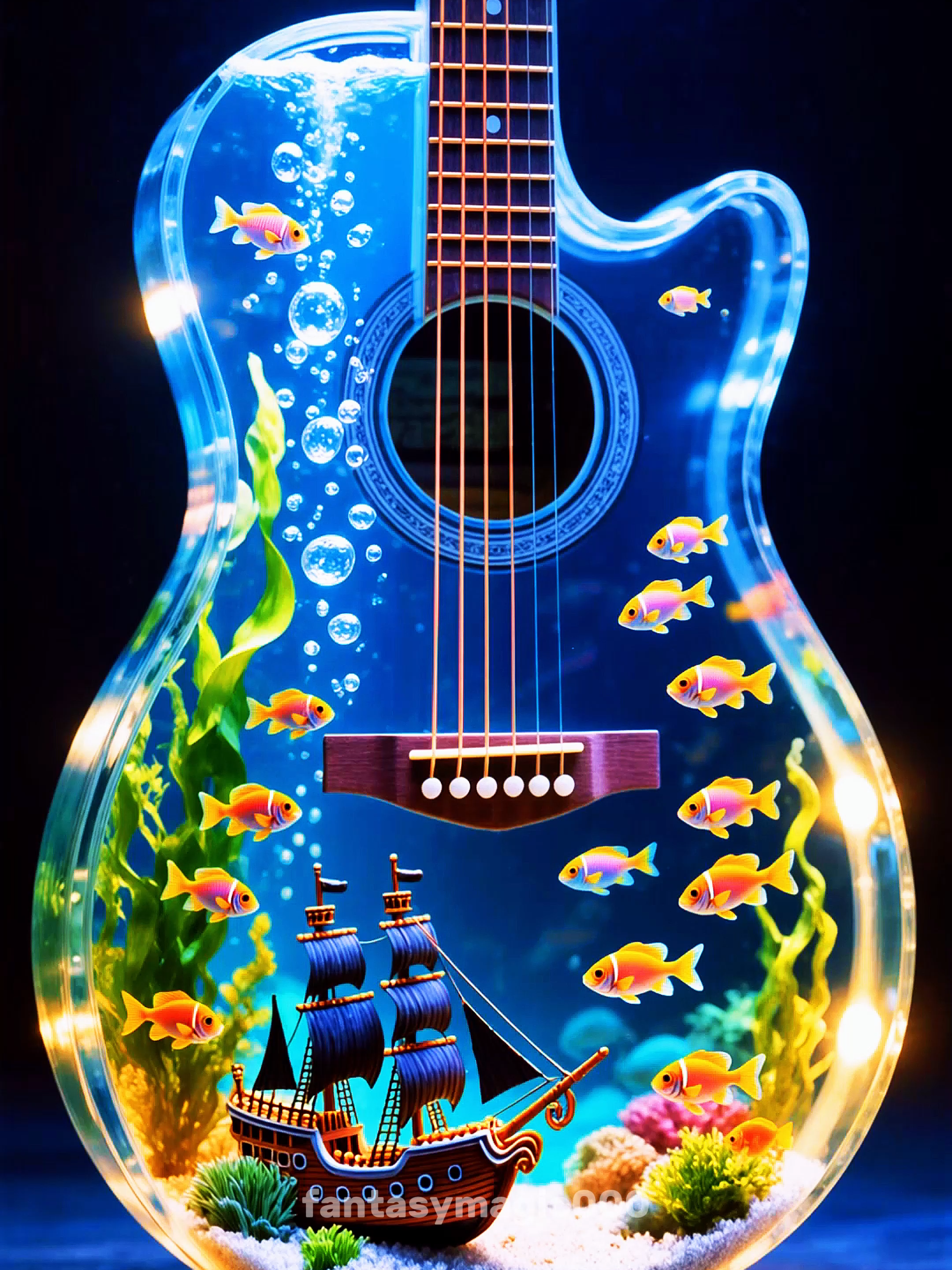Guitar-Shaped Aquarium colorful fish swimming gracefully. #livewallpaper #4klivewallpaper #livewallpapers #livewallpaper4k #wallpaper #wallpapers #guitar #aquarium