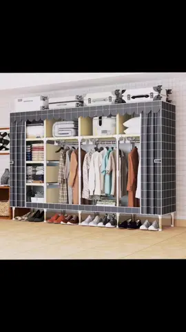 Large capacity portable wardrobe with reinforced tubes and 3 hangjing rods,non-woven cover,easy to assemble, can be used to hang dlothes, frestanding bedroom wardrobe.