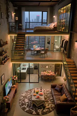 Modern Loft Apartment with Rainy City View 🏙️✨ | Chill Vibes #cozyathome #loftdesign #bedroom 