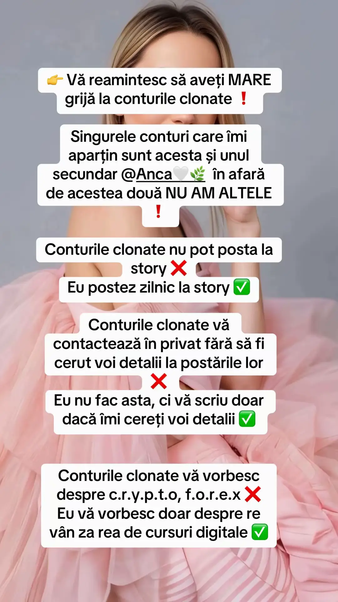 Singurele conturi care îmi aparțin sunt acesta și 👇👇👇👇👇 ❗️❗️@Anca 🤍🌿 ❗️❗️