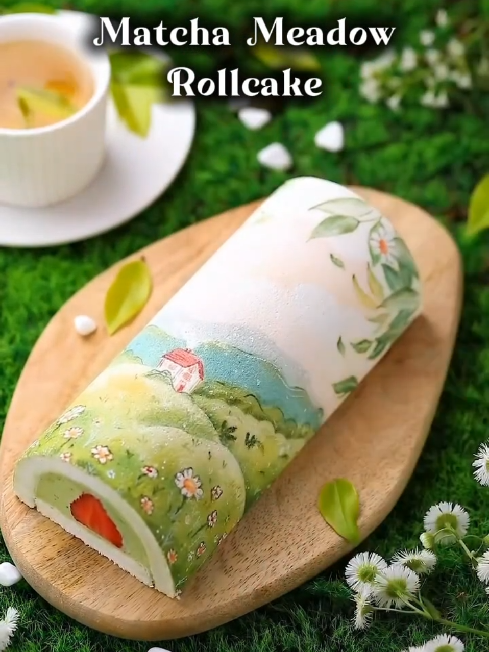 Teksturnya super lembut dan lentur, seperti kapas tipis yang bisa digulung tanpa retak. Rasa manisnya seimbang, tidak bikin eneg, cocok untuk penikmat dessert yang elegan. Walau terlihat seperti lukisan, permukaannya tetap lembut dan menyatu dengan sponge-nya. --- Matcha Meadow Rollcake ✨ 📌 Bahan-Bahan: Untuk Lukisan Kue (Pattern Paste): 30 g putih telur 30 g gula pasir 40 g tepung terigu protein sedang 30 g butter (lelehkan) Pewarna makanan (hijau muda, hijau tua, putih, pink, merah, kuning, cokelat) Untuk Sponge Rollcake: 4 butir telur suhu ruang 80 g gula pasir 50 ml susu cair 40 ml minyak sayur 80 g tepung terigu protein sedang 1 sdt vanila cair Untuk Mousse Matcha: 200 ml whipping cream cair (dingin) 100 g white chocolate (lelehkan) 1 sdm matcha powder 2 sdm susu cair hangat (untuk melarutkan matcha) 1 sdt gelatin bubuk + 2 sdm air 4–5 buah stroberi segar ukuran sedang (cuci dan keringkan) --- 👩‍🍳 Cara Membuat: 🌈 A. Membuat Lukisan di Loyang 1. Campur putih telur dan gula, kocok sebentar. 2. Masukkan tepung terigu, aduk rata, lalu tambahkan butter cair. 3. Bagi adonan ke beberapa mangkuk kecil, beri pewarna sesuai desain. 4. Gambar pola (bunga, rumah, pepohonan, langit, daun) di kertas baking, letakkan di bawah baking paper bening (transparan). 5. Gunakan piping bag kecil / kuas kecil untuk menggambar detail dengan adonan. 6. Setelah selesai, bekukan di freezer selama 15–30 menit. --- 🍰 B. Membuat Adonan Sponge Cake: 1. Kocok telur dan gula dengan kecepatan tinggi sampai putih mengembang dan kental berjejak. 2. Tambahkan vanila. 3. Tuang minyak dan susu, aduk balik dengan spatula. 4. Ayak tepung terigu, masukkan bertahap, aduk lipat perlahan hingga rata. 5. Tuang ke loyang yang sudah dilapisi gambar beku tadi. 6. Panggang suhu 170°C (oven yang sudah dipanaskan sebelumnya) selama 20–25 menit atau sampai matang. --- 🍵 C. Membuat Matcha Mousse: 1. Campur gelatin dan air, diamkan 10 menit, lalu panaskan hingga cair. 2. Larutkan matcha dengan susu hangat. 3. Campurkan white chocolate leleh dengan matcha cair dan gelatin cair, aduk rata. 4. Kocok whipping cream sampai soft peak, campurkan dengan adonan matcha secara bertahap, aduk perlahan hingga rata. --- 🍓 D. Perakitan Kue: 1. Setelah cake dingin, balik kue perlahan hingga lukisan ada di atas. 2. Lapisi bagian dalam kue dengan mousse matcha. 3. Taruh stroberi di bagian tengah memanjang. 4. Tutup lagi dengan mousse. 5. Gulung kue perlahan dengan bantuan baking paper. 6. Bungkus dan simpan di kulkas selama minimal 4 jam (lebih baik semalaman) agar set. --- 🔪 E. Penyajian: 1. Potong bagian ujung kue untuk tampilan lebih rapi. 2. Iris melintang, nikmati keindahan motif luar dan isian stroberi utuh di tengah. 3. Sajikan dingin bersama teh hijau atau teh melati. #lukisankue #matcharollcake #kueaesthetic #resepkue #kuekekinian #dessertcantik #swissrollcake #bakingtiktok #tiktokbaking #rollcake 