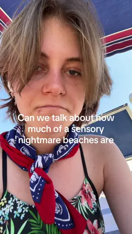 (Edit: yall. If I could stay back at the apartment I would. But I have family.) Im very grateful my parents are taking me on vacation but HOLY SHIT I HATE THIS #beachvibes #sensoryissues #pain #vacation #summervibes #neurodivergent #fyp #relatable 