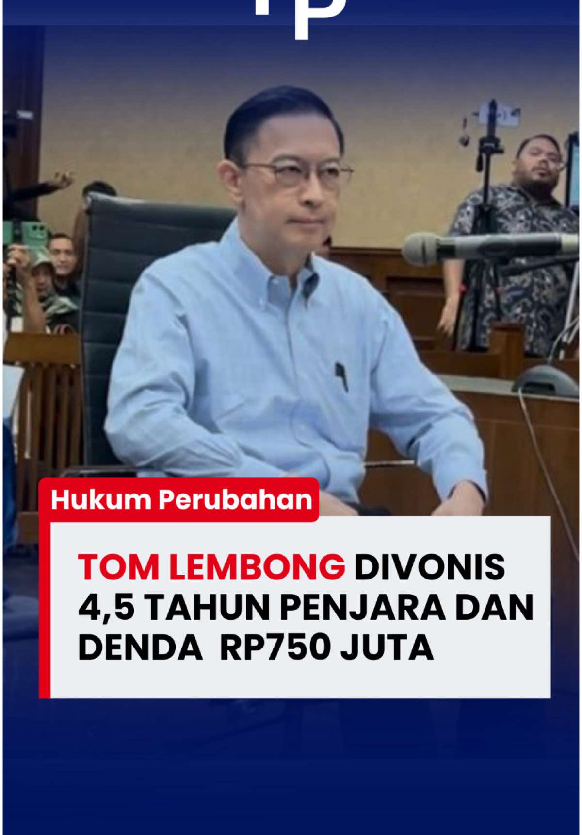 Majelis Hakim Pengadilan Tipikor Jakarta Pusat menjatuhkan Vonis 4 tahun, 6 bulan penjara.  Sangat miris karena Tom Lembong tidak mendapatkan aliran uang atau keuntungan apapun dalam proses impor gula!  #tomlembong #hukumperubahan 