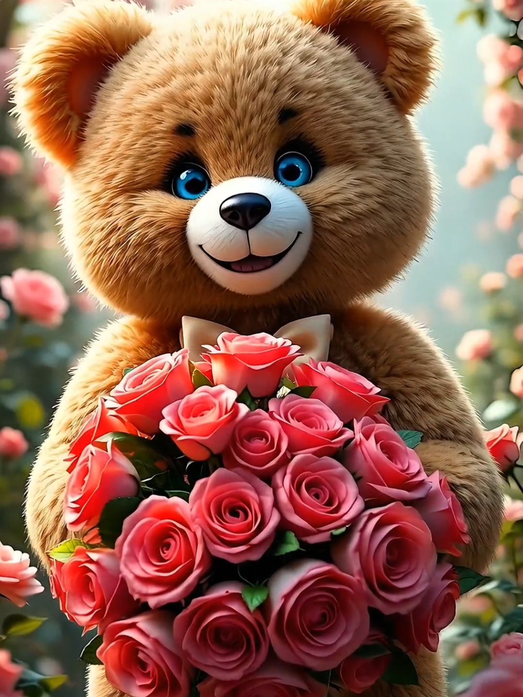 💐 He just popped out of nowhere… and brought you flowers! ✨ Sweetest 3D teddy illusion ever — look at those eyes 🥹💖 🎁 Tag someone who deserves this kind of love! #ForYou #CutestBear #3Dillusion #RomanticVibes #TeddyLove