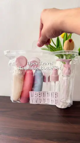 11pcs travel refillable bottle set #fyp #travel #travelessentials #refillable 