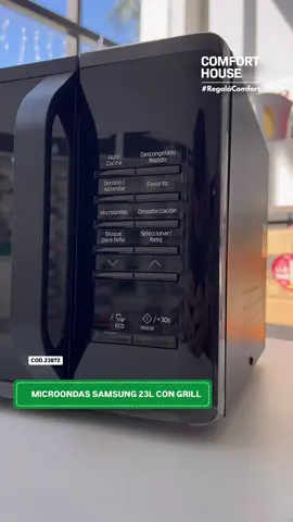 🔥 ¡Este microondas Samsung con grill es un 🔥 en tu cocina! 23L de capacidad + 800W de potencia = comida rica, rápida y crujiente 😋🍗 Diseño en acero inoxidable y modos que hacen todo por vos. 👉 ¡Disponible en Comfort House!