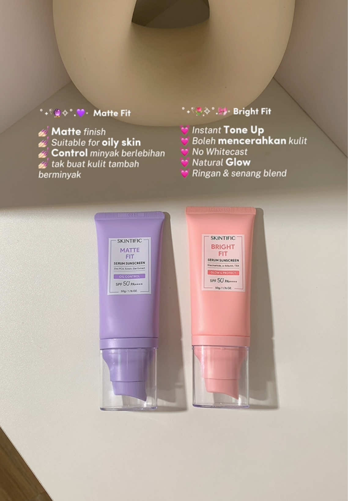 which one would you choose? 💜🩷 #skintificmy #sunscreenskintific #sunscreenskintificreview #sunscreenviral #mattefitsunscreen #skintificbrightfitserumsunscreen 