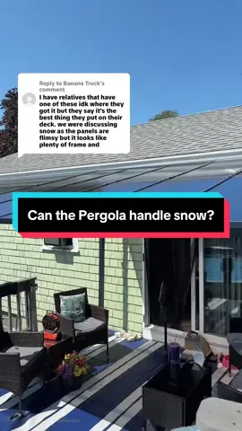 Replying to @Banana Truck The hard top pergola can handle up to 2.4 inches of snow and 40-50mph winds! #pergola #awning #gazebo #aecojoy #outdoorfurniture #patiodecor 