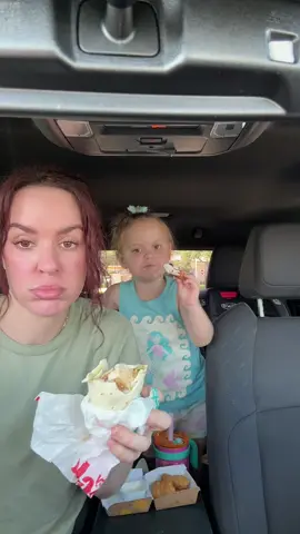 Just two girls enjoying us a snack wrap in the car!!! #carlunch #mcdonalds #snackwrap #lunch 