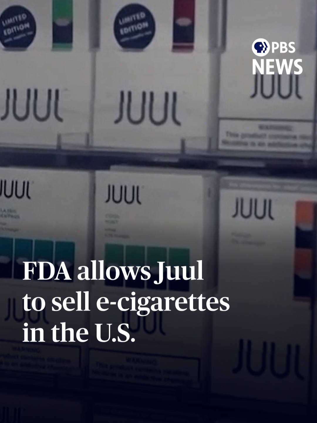 The Food and Drug Administration is allowing Juul to continue selling its e-cigarettes in the U.S. Officials determined that its benefits as a less harmful alternative for adult smokers outweigh the risks of young people using the product. It's welcome relief for the company, which has been blamed for creating a vaping trend among teens. In 2022, the FDA banned its products from shelves, but soon reversed course and agreed to a scientific review. The FDA's decision covers both tobacco and menthol-flavored versions of its products. #pbsnews #newshour #pbsnewshour #fda #ecigarettes #juul #vaping #vape #health #smoking