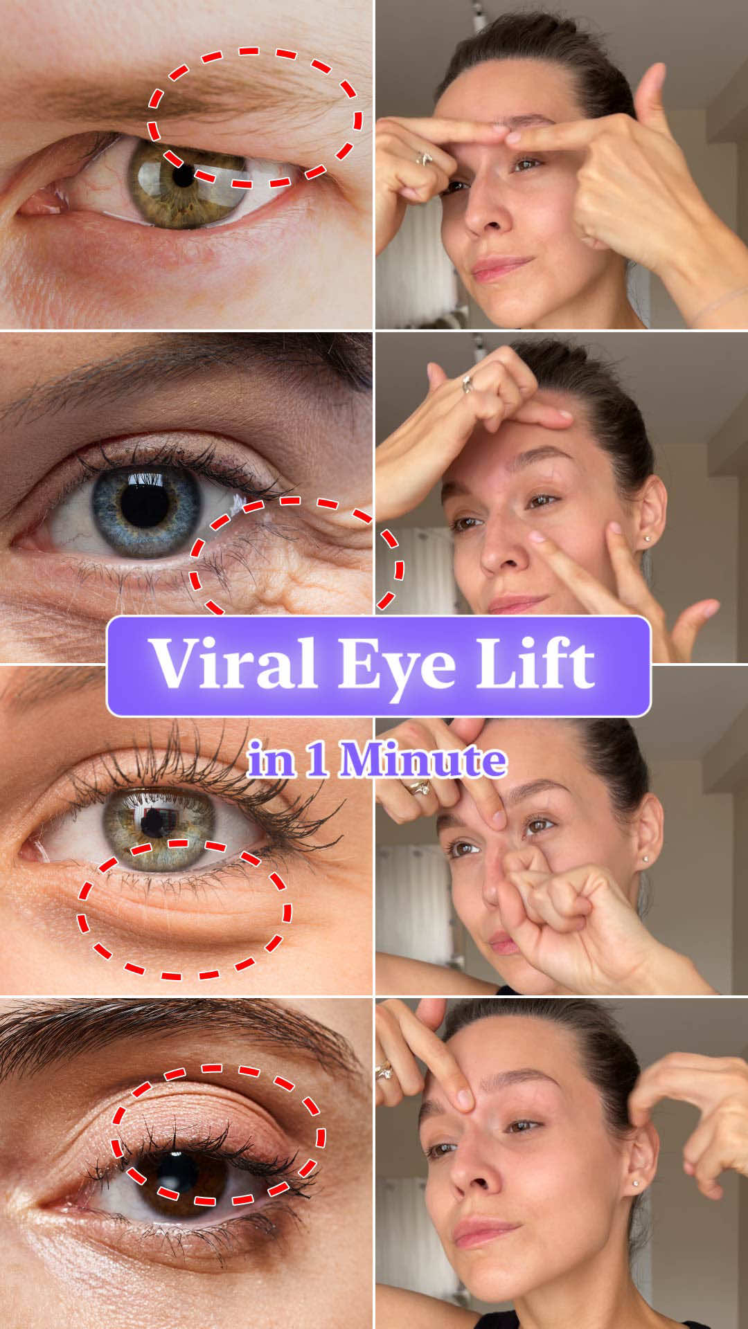 Want a full personalized face yoga routine? Tap the link in bio to get yours! 👁️ Quick Eye Lift Massage — 4 simple moves to: ✨ Lift lids 🌀 De-puff 🌟 Brighten your eyes Just your hands — no tools needed! Save & glow daily 💖 #eyelift #faceyoga #naturallift #GlowUp #skincaretips #luvlyapp 