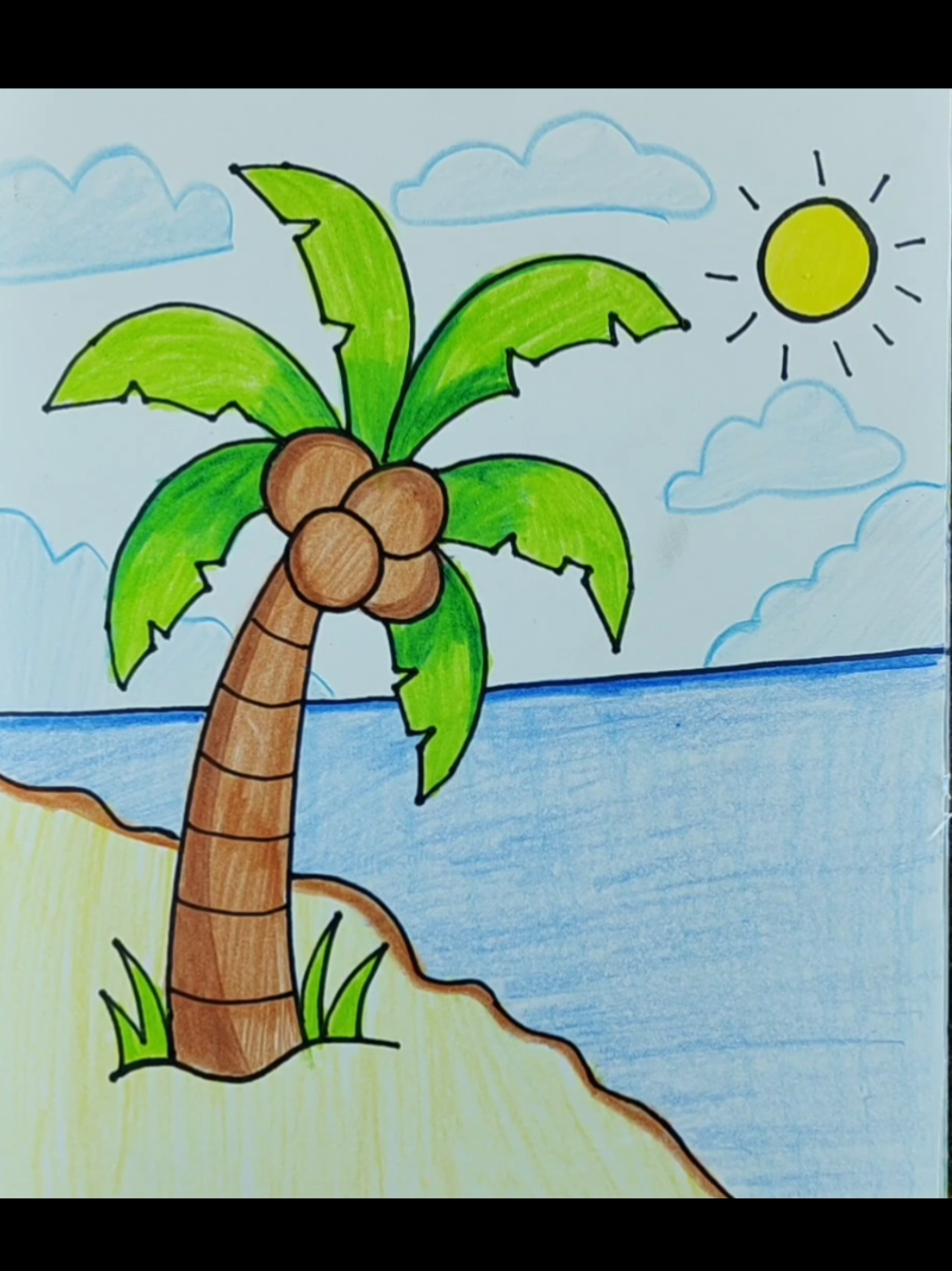 easy tree on beach Drawing #colour #art #kidsdrawing #drawing #easy #butterfly 