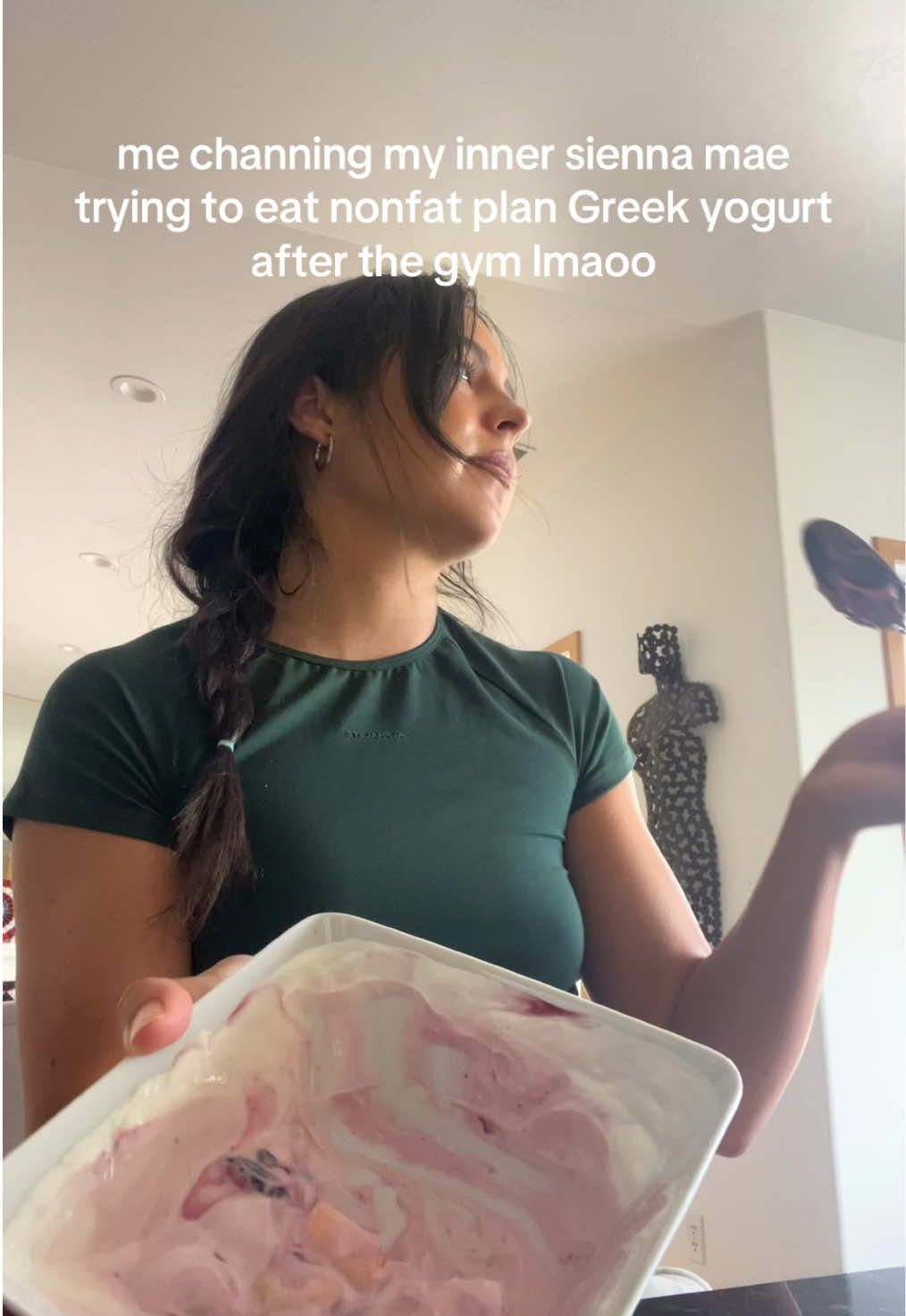 No I actually love her but this how I feel 🤣 #greekyogurt #gym #protien #postworkoutmeal #highprotein 