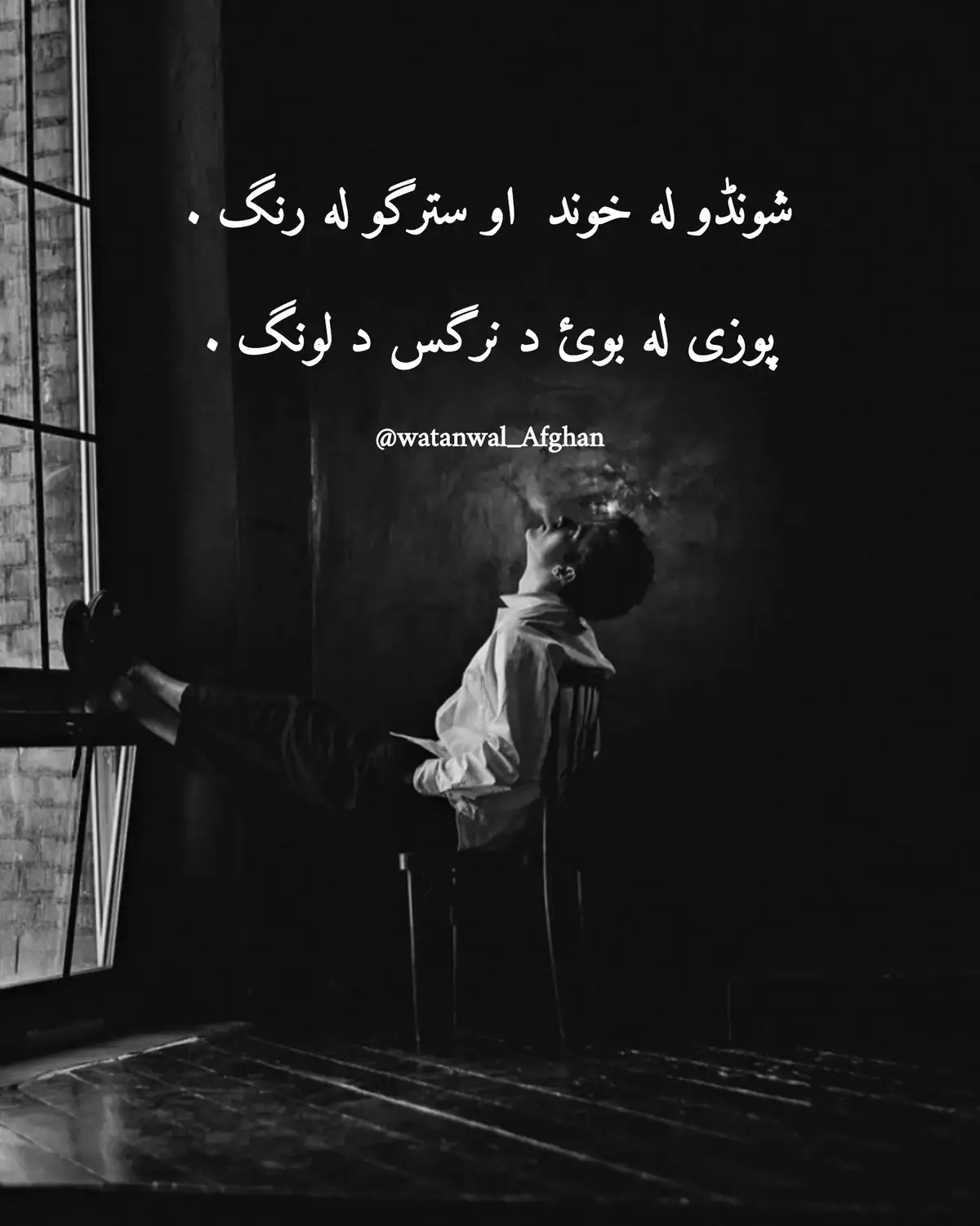 شونڈو له خوند . او سترگو له رنگ . پوزی له بوئ د نرگس د لونگ . زره له امید او . مستی اوارمان . غوگ له سرود . شنار او شرنگ . مالہ سرور او . ژوندون او نور. دا سو اوازه . د ژوند د رنگ . ئق ثق دا اور ٹپ ٹپ دا باران . اخ اخ دا وصال . اف اف د ارمان . وئ وئ د جنون وخ وخ د صنم . نا نا او او . هر وخت د صنم . #pahstopoetry💔 #trending #foryou 