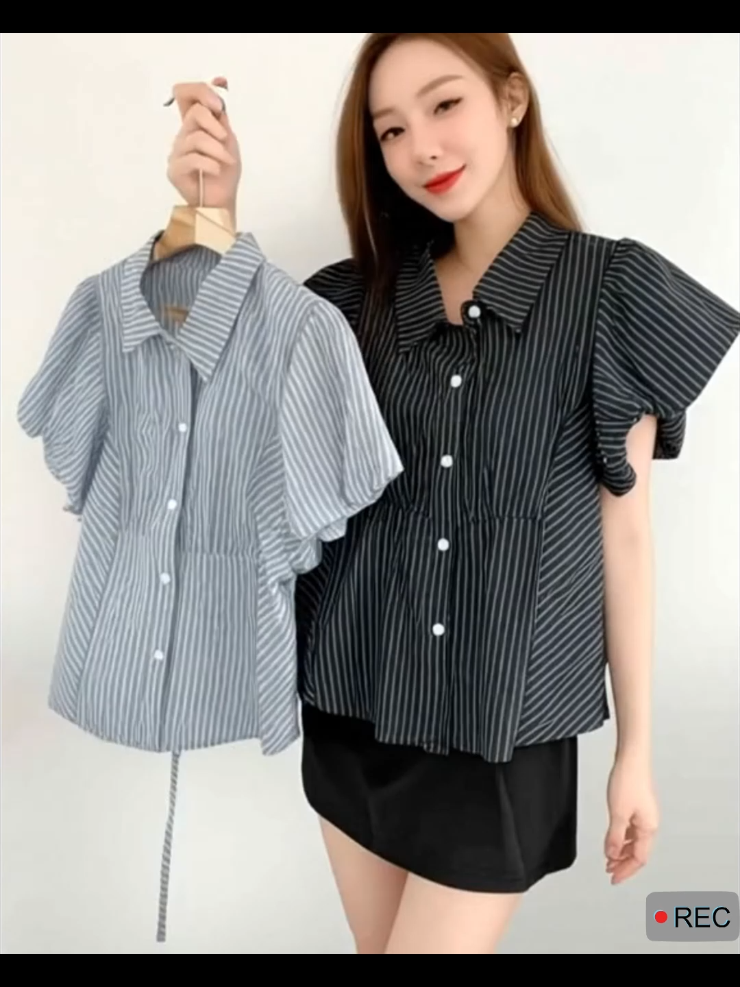 Áo sơ mi kẻ CỔ TÀU tay bồng nhún eo, áo sơ mi nữ cộc tay buộc eo sau Samhyewear #shopping #thoitrangnu #tiktok #xuhuongtiktok