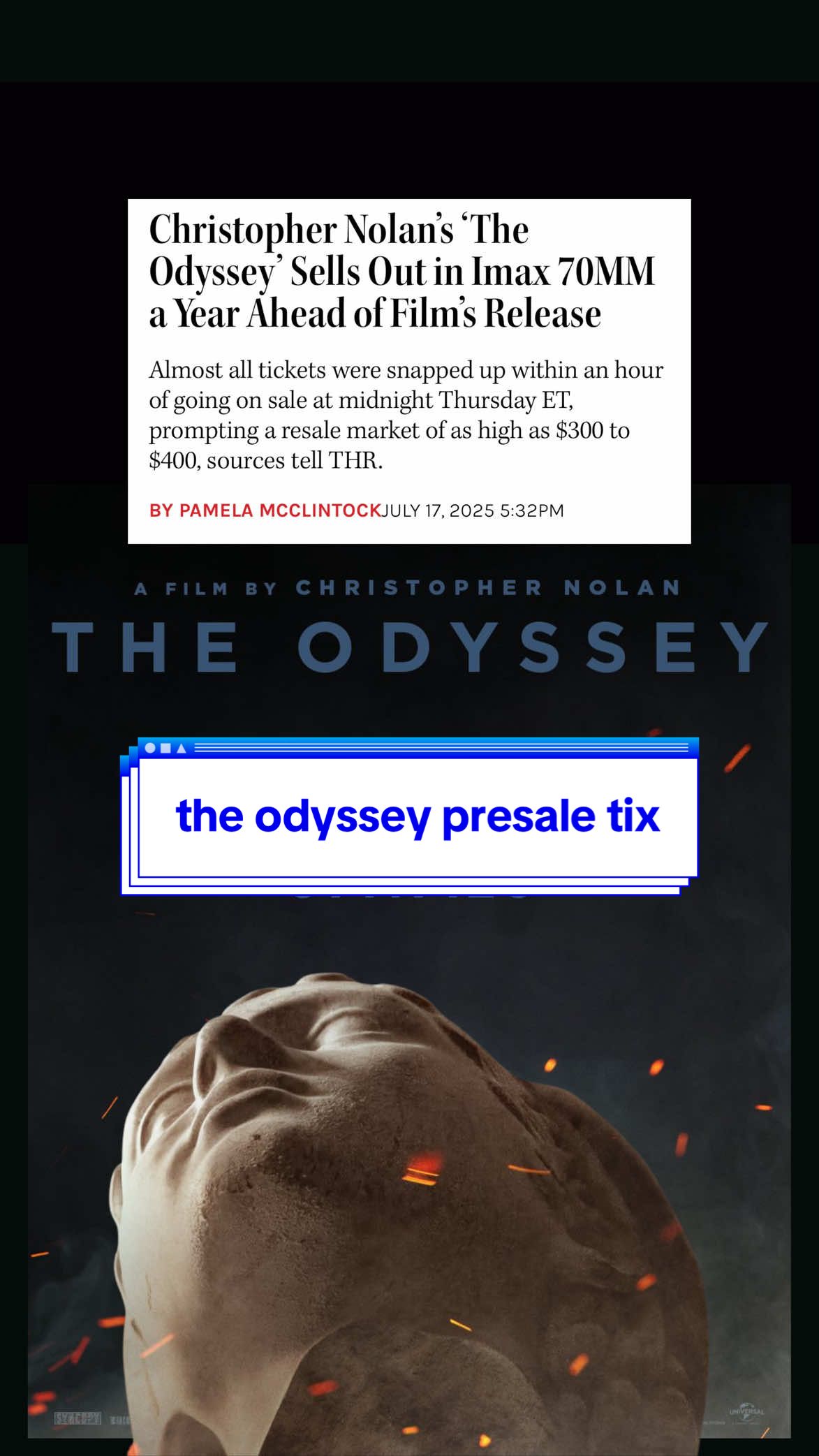 Getting into the insanity of reseller tix for movie premieres giving Ticketmaster teas. Christopher Nolan’s IMAX release is the Odyssey presale has folks acting up  